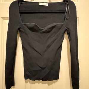 Mango Charcoal Ribbed Knit Top Size is S